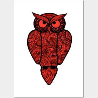 Owl (red) Posters and Art